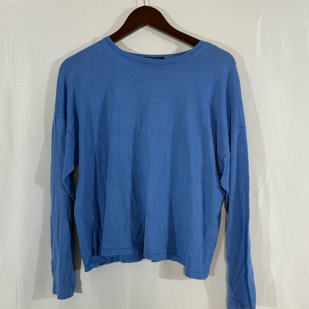 Eileen Fisher Tencel/Nylon Blue Long Sleeve Shirt Large Crop Sustainable